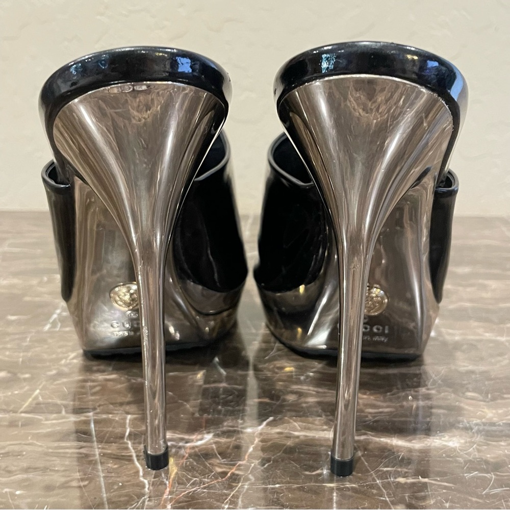 Gucci Patent Leather Peep Toe Stiletto Sandals - Picture 8 of 16